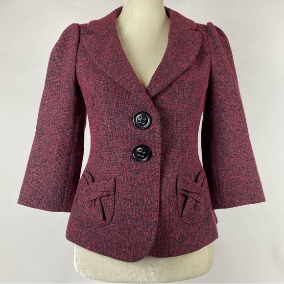Classiques Entier Red & Black 3/4 Sleeve Tweed Blazer Size XS - Picture 13 of 13